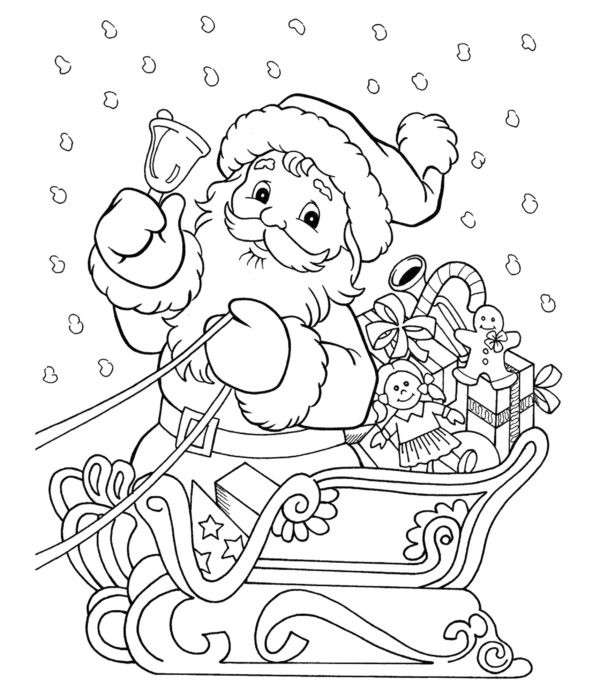 Sanie Świętego Mikołaja pędzą po śniegu kolorowanka do druku